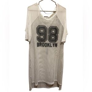 Blush White Mesh 89 Brooklyn Graphic See Through Short Sleeve Dress Sz 1X